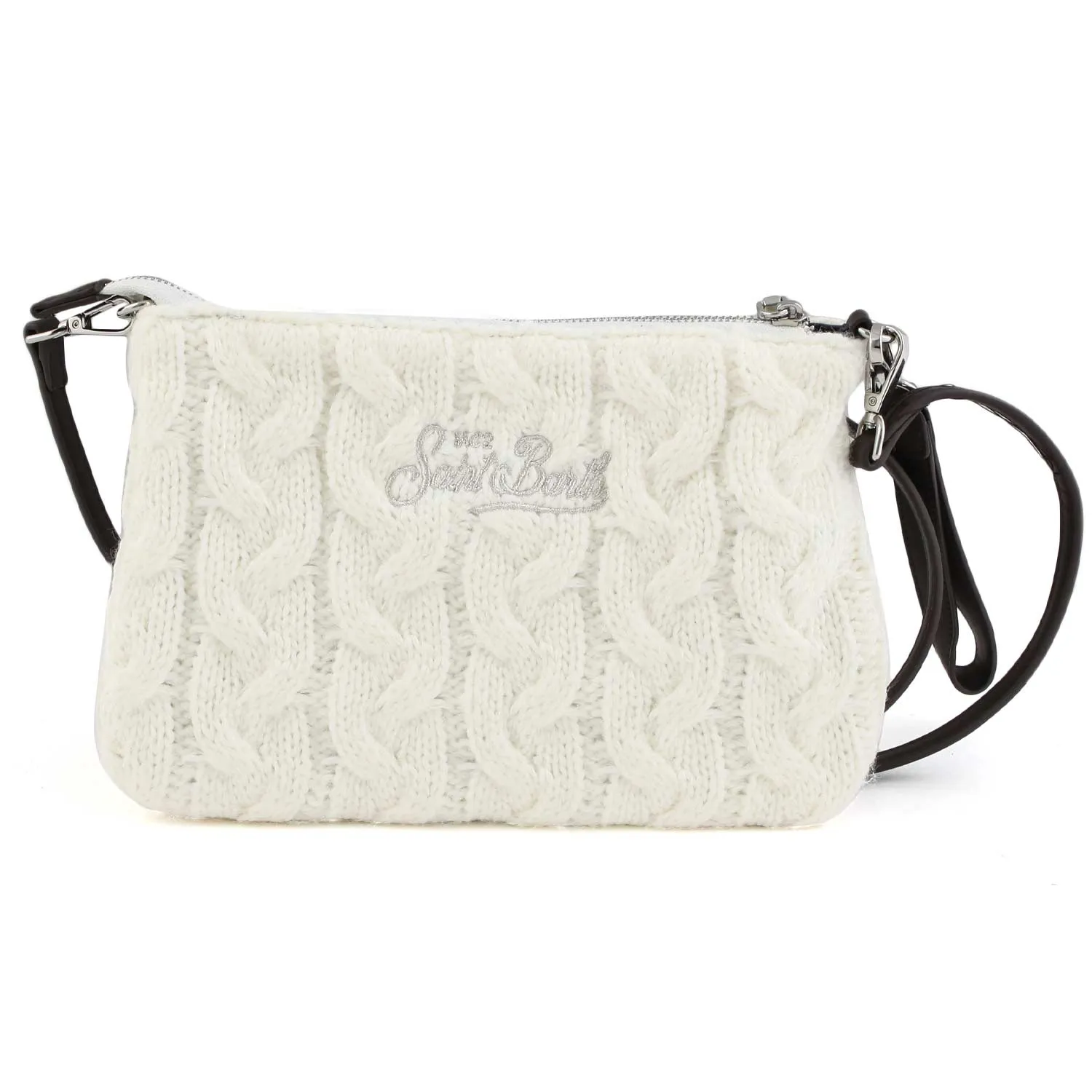 Mc2 Saint Barth White Parisienne Knitted Handbag With Braids