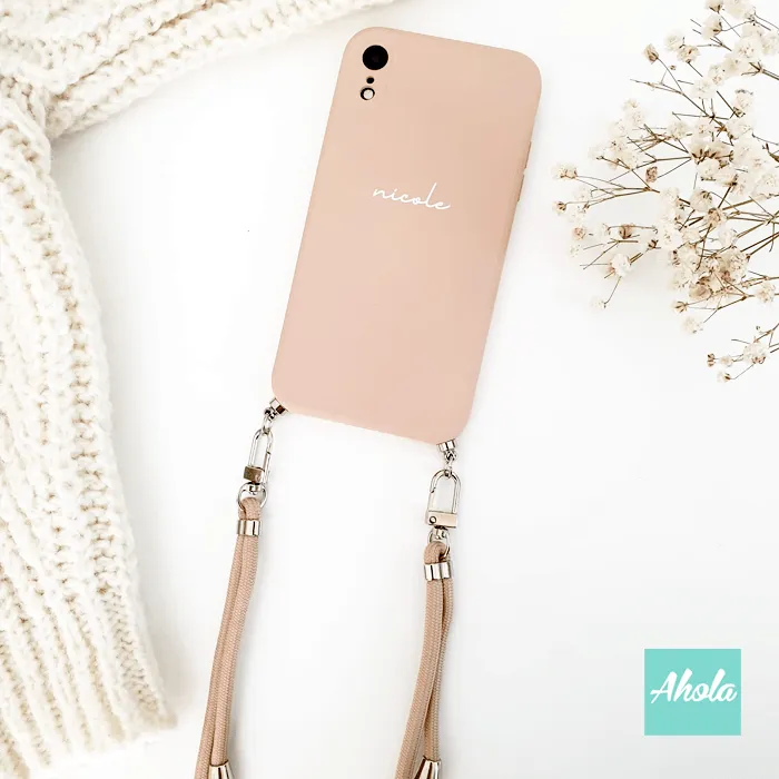 【Milktea】Crossbody Lanyard Silicone Soft iPhone Case 奶茶系掛頸矽膠全包邊自訂名字電話殼