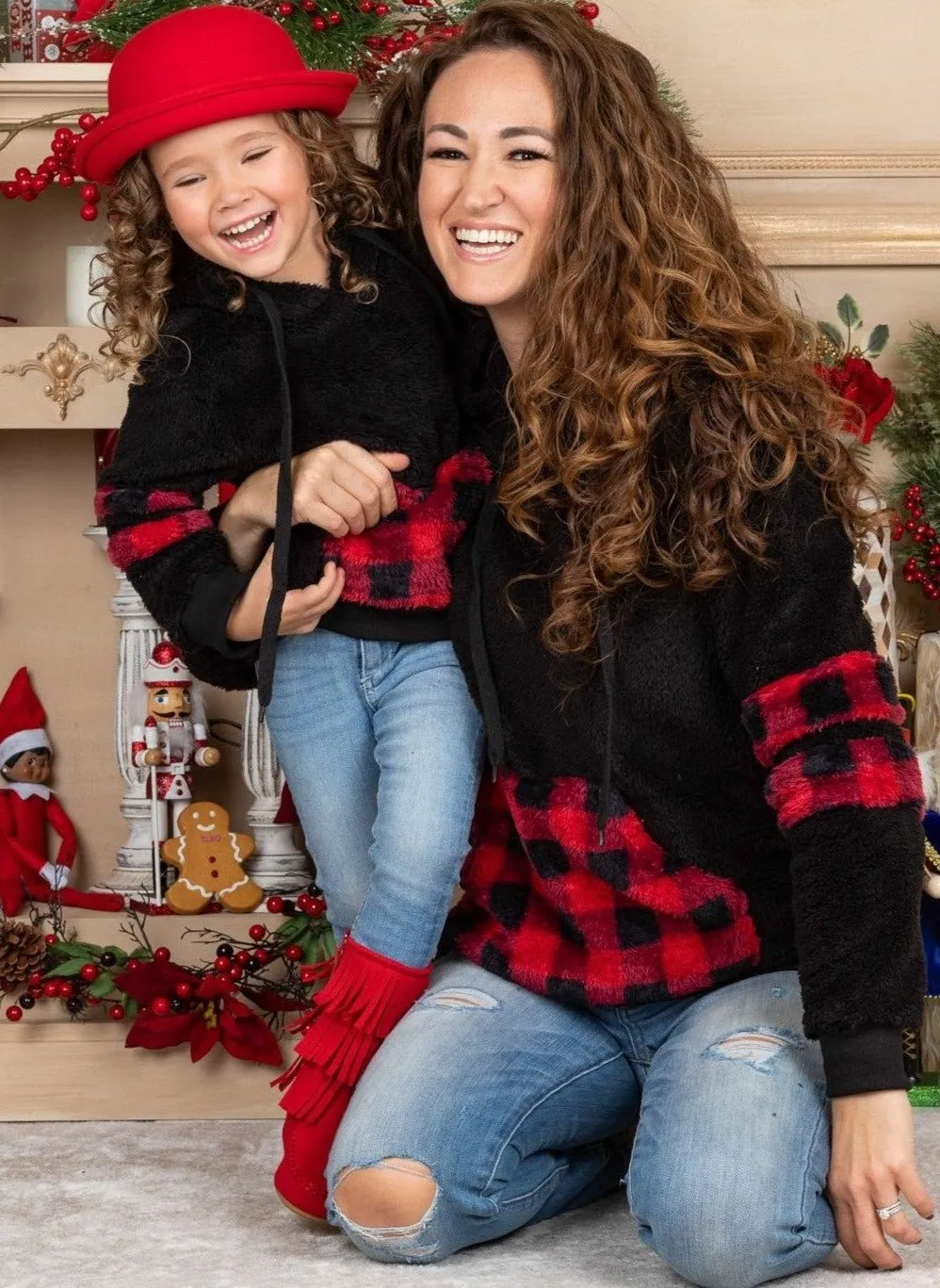 Mommy and Me Buffalo Plaid Plush Hoodie