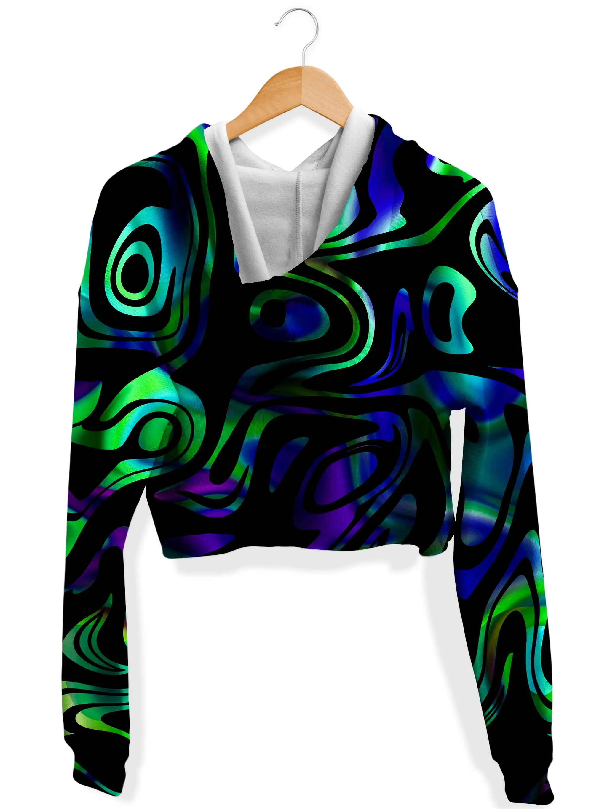 Network Abstract Fleece Crop Hoodie