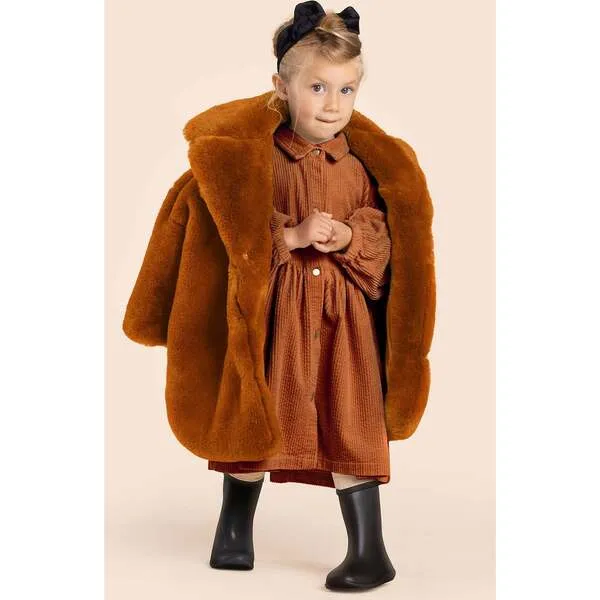 OMAMImini Kids Faux Fur Coat, Rust