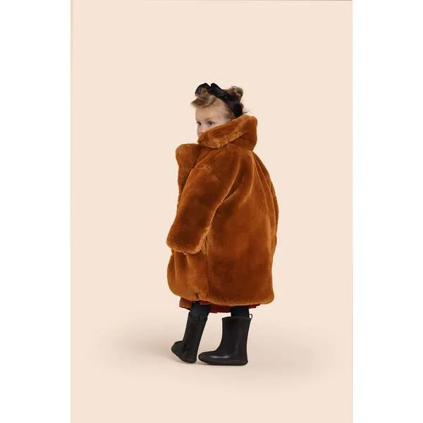 OMAMImini Kids Faux Fur Coat, Rust