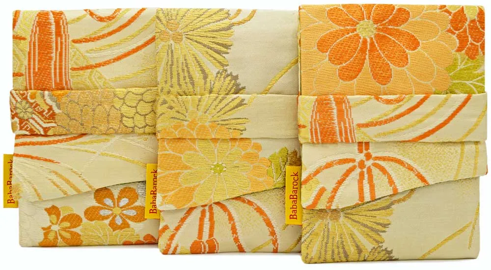 Orange and Lime Blossoms - Japanese vintage silk foldover pouch