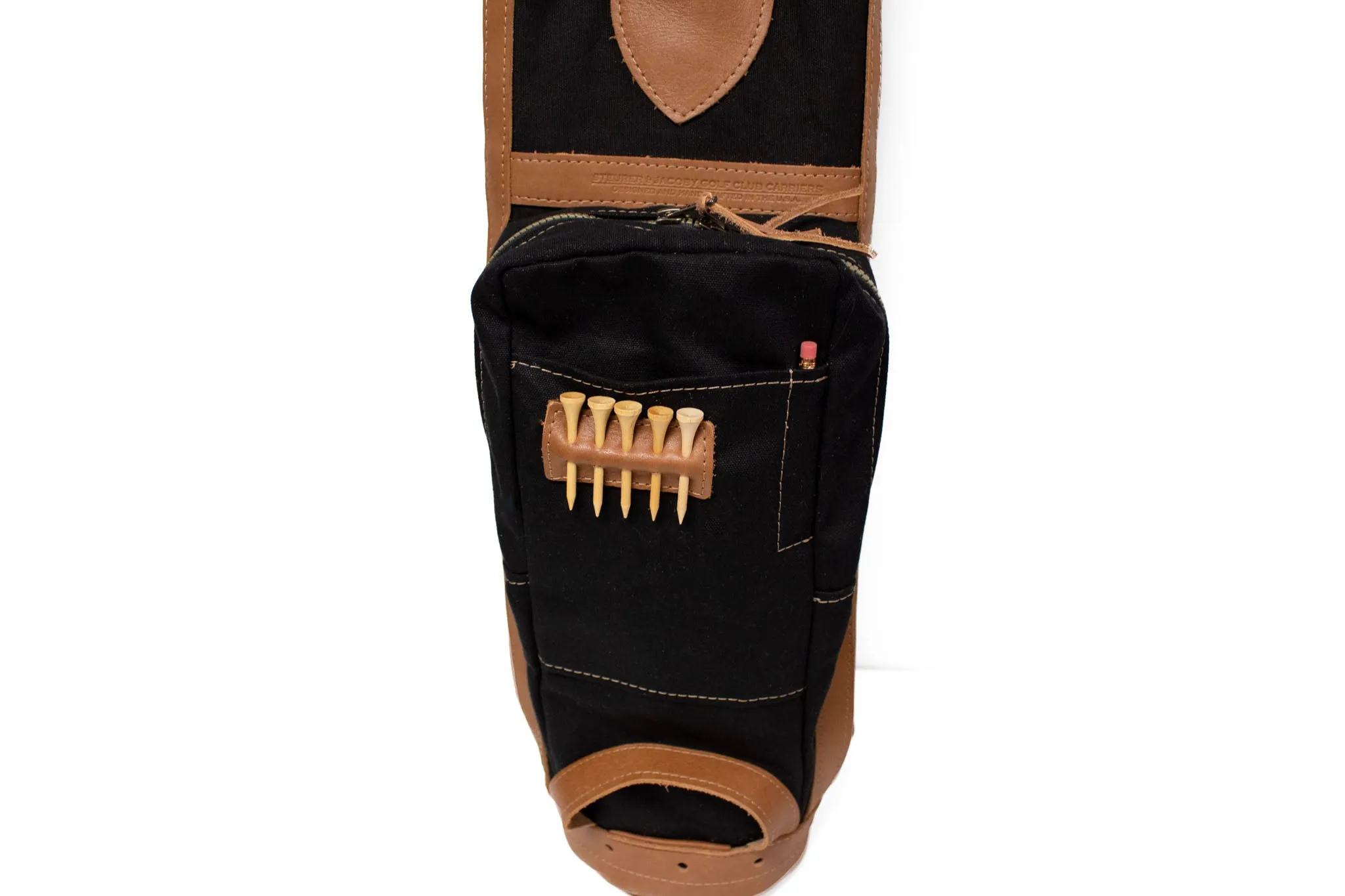 Pencil Style Golf Bag- Black with Natural Leather