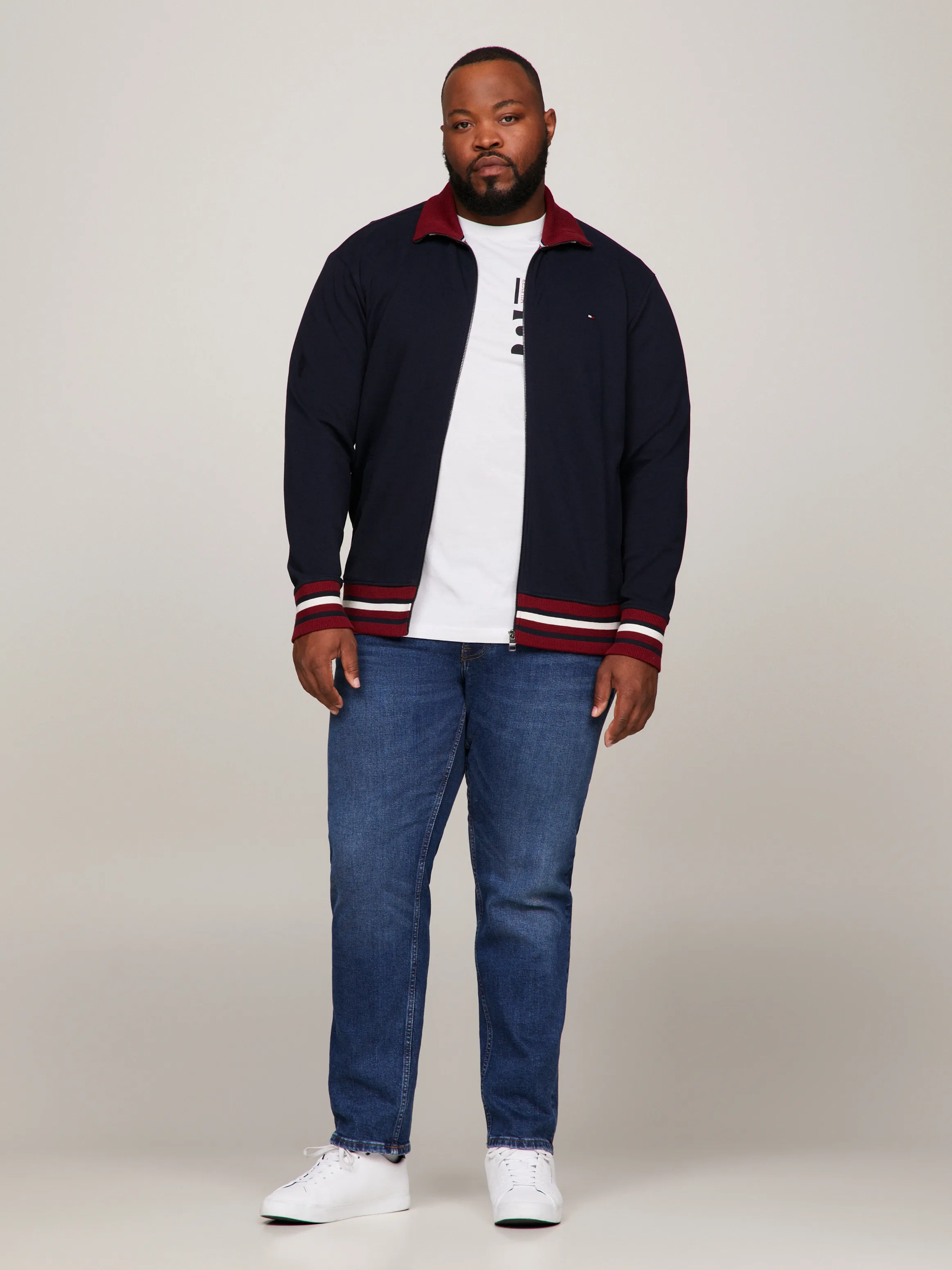 Plus Global Stripe Funnel Neck Zip-Thru Sweatshirt | Sweatshirts & Hoodies | Tommy Hilfiger