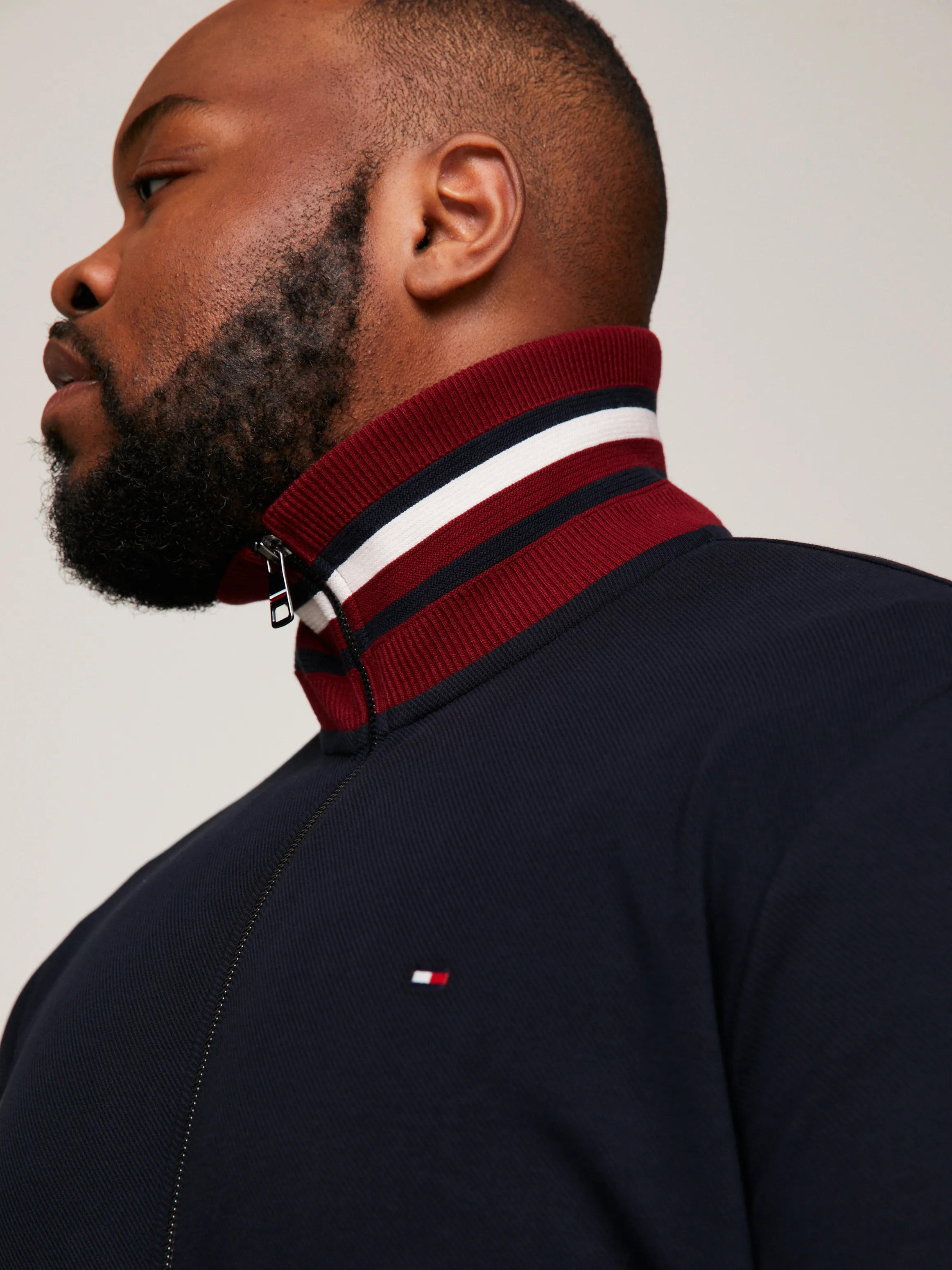 Plus Global Stripe Funnel Neck Zip-Thru Sweatshirt | Sweatshirts & Hoodies | Tommy Hilfiger