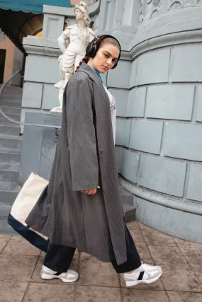 Plus Size Pinstripe Tailored Duster Coat