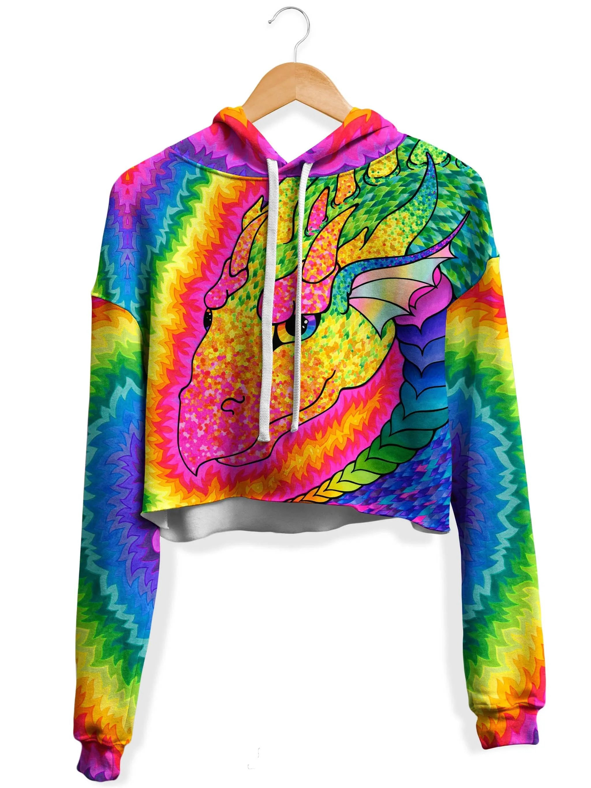 Rainbow Dragon Fleece Crop Hoodie