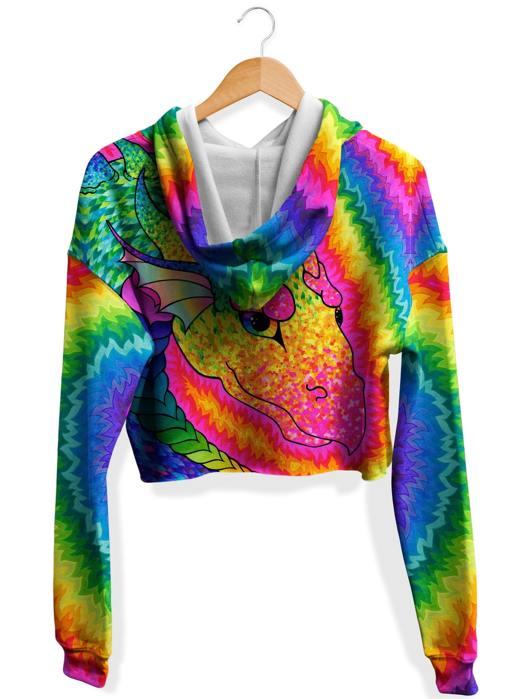 Rainbow Dragon Fleece Crop Hoodie