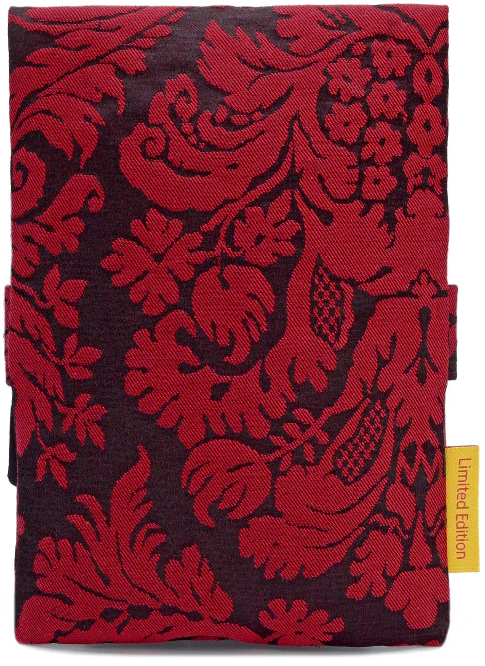 Red & black silk brocade foldover pouch. Large-format size.