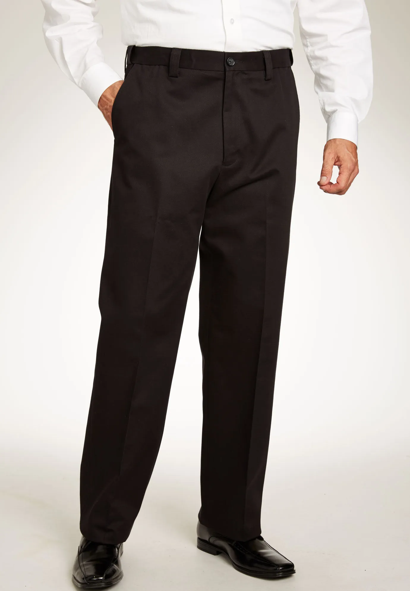 Relaxed Fit Wrinkle-Free Expandable Waist Plain Front Pants