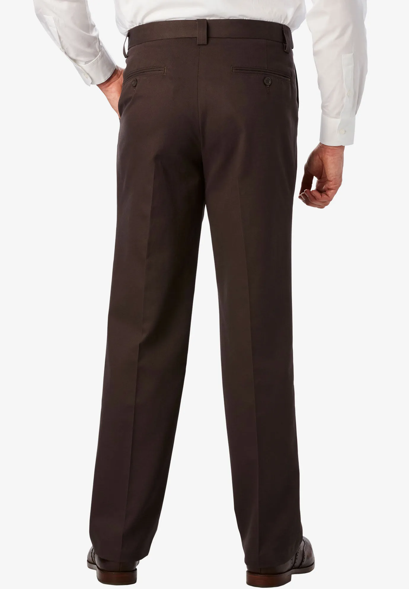 Relaxed Fit Wrinkle-Free Expandable Waist Plain Front Pants