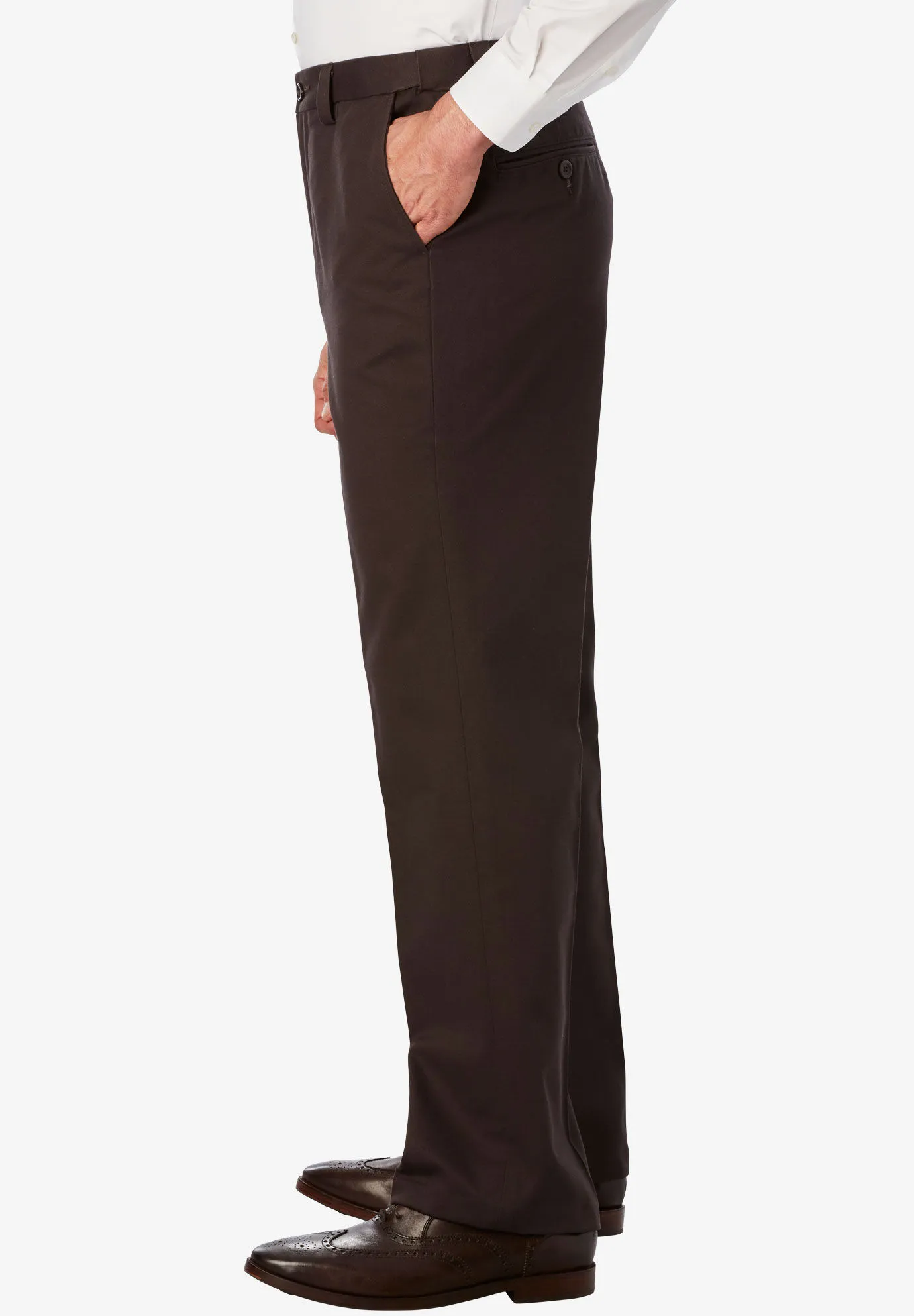 Relaxed Fit Wrinkle-Free Expandable Waist Plain Front Pants