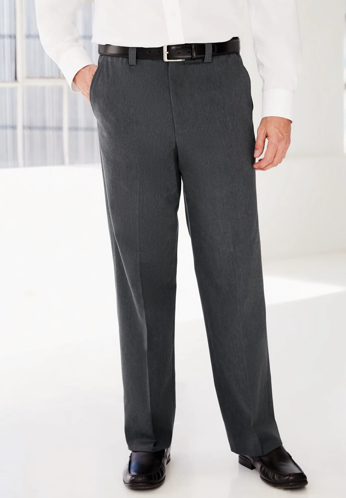 Relaxed Fit Wrinkle-Free Expandable Waist Plain Front Pants