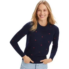 Renwick Sport Women's Star All-Over Embroidered Crew Neck Sweater, Navy