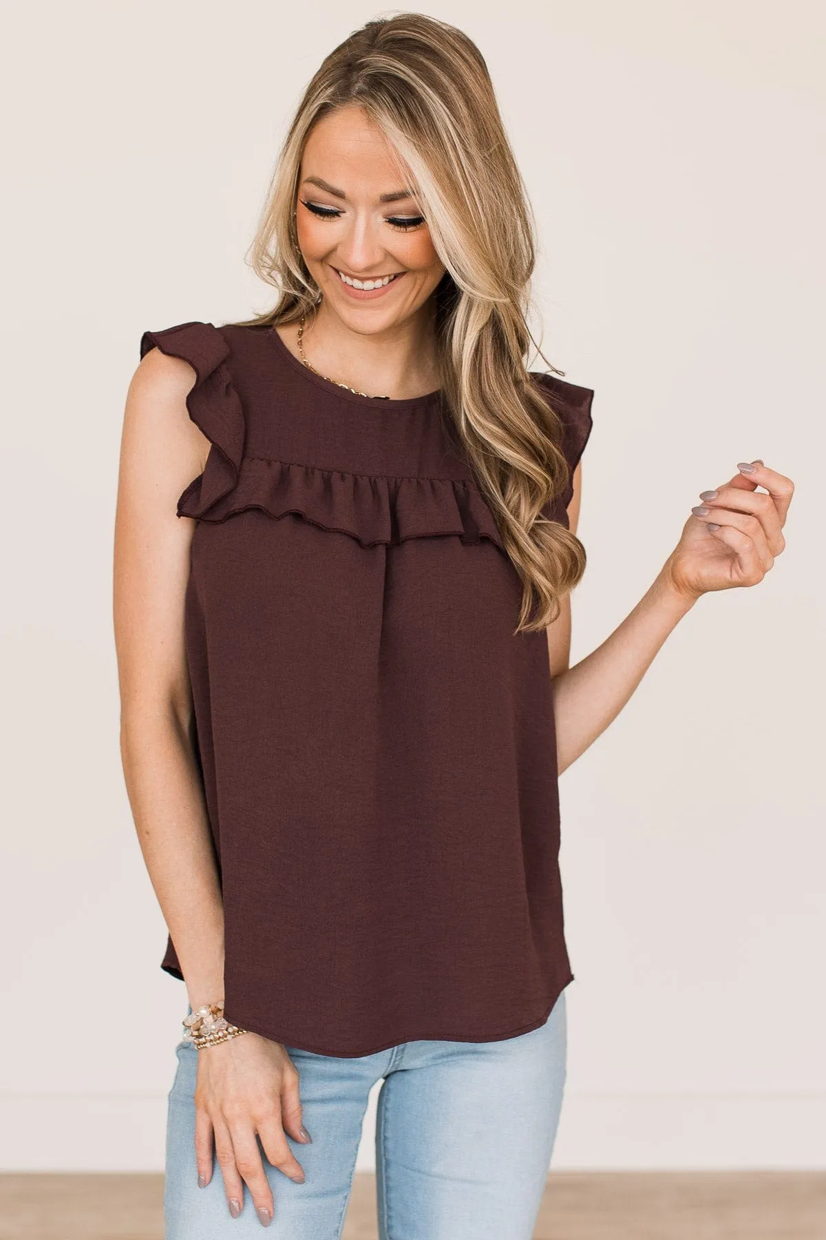 Rule The Day Ruffle Blouse- Plum