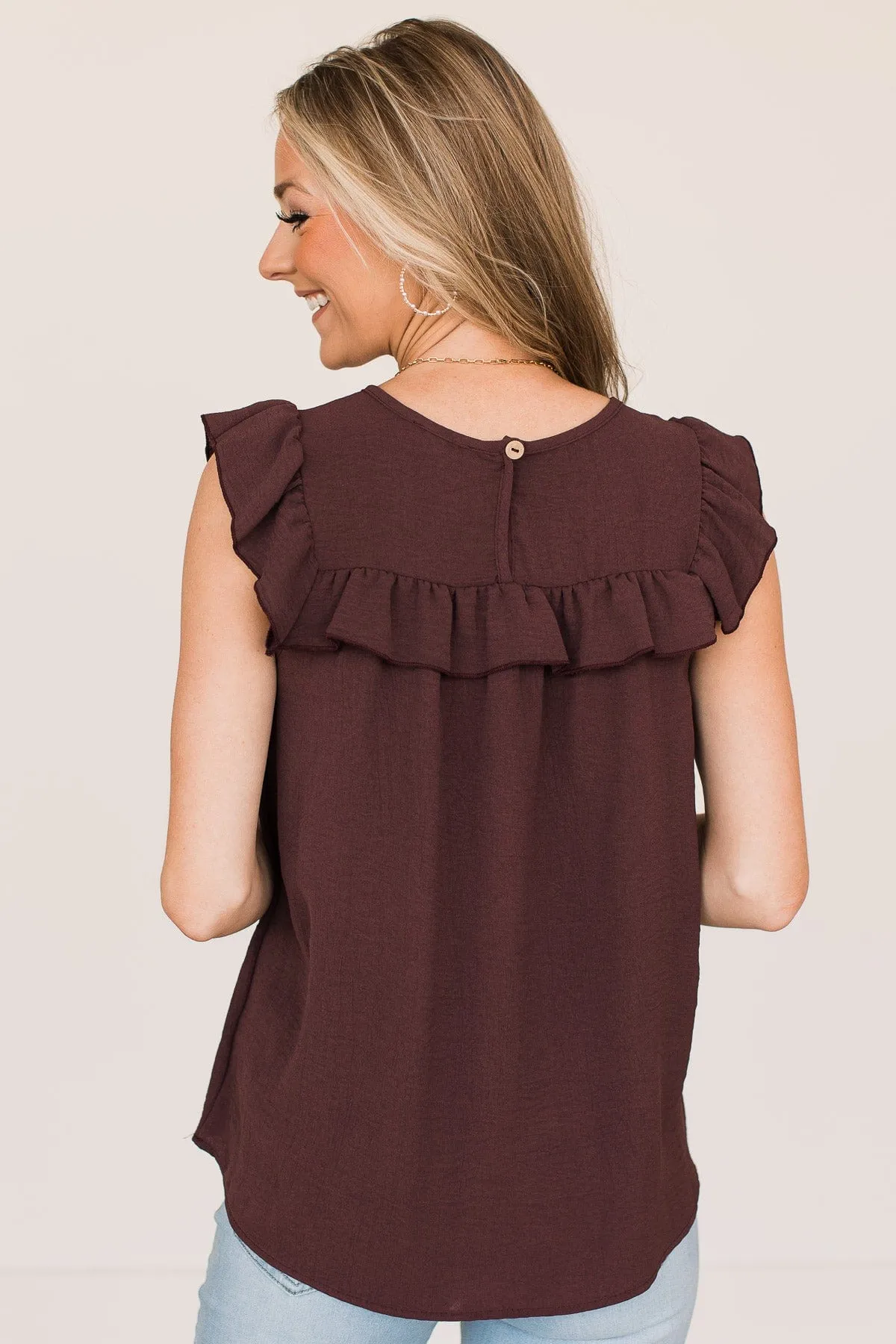 Rule The Day Ruffle Blouse- Plum