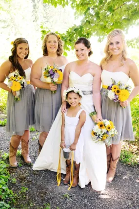 Rustic Short Tulle Two Color Strapless Bridesmaid Dress with Boots