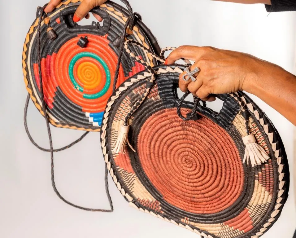 Sac Bolga Africain en cuir et vannerie