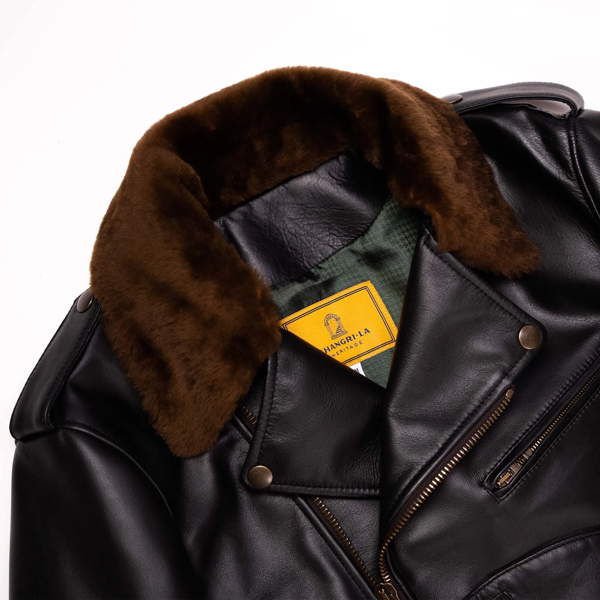 Shangri-la Heritage - Chiodo Fur Collar Black Steerhide Leather Jacket