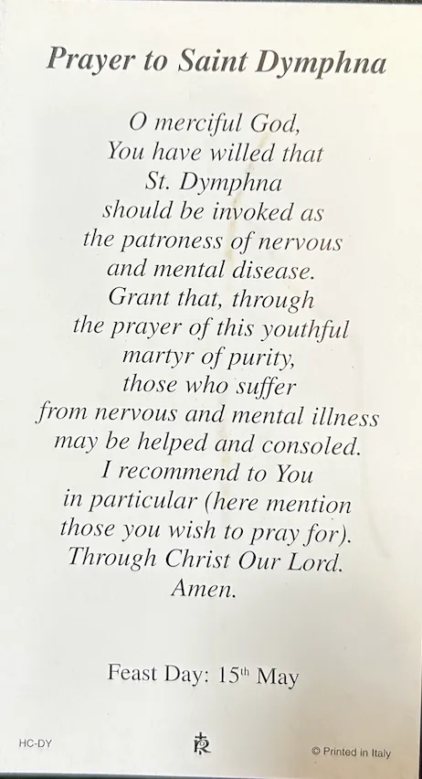 St. Dymphna Prayer Card