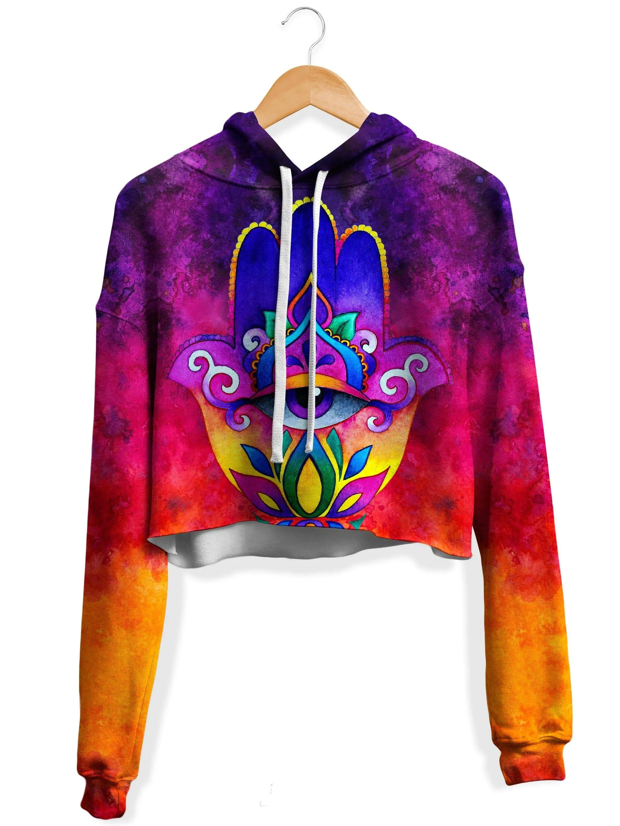 Sunset Hamsa Fleece Crop Hoodie