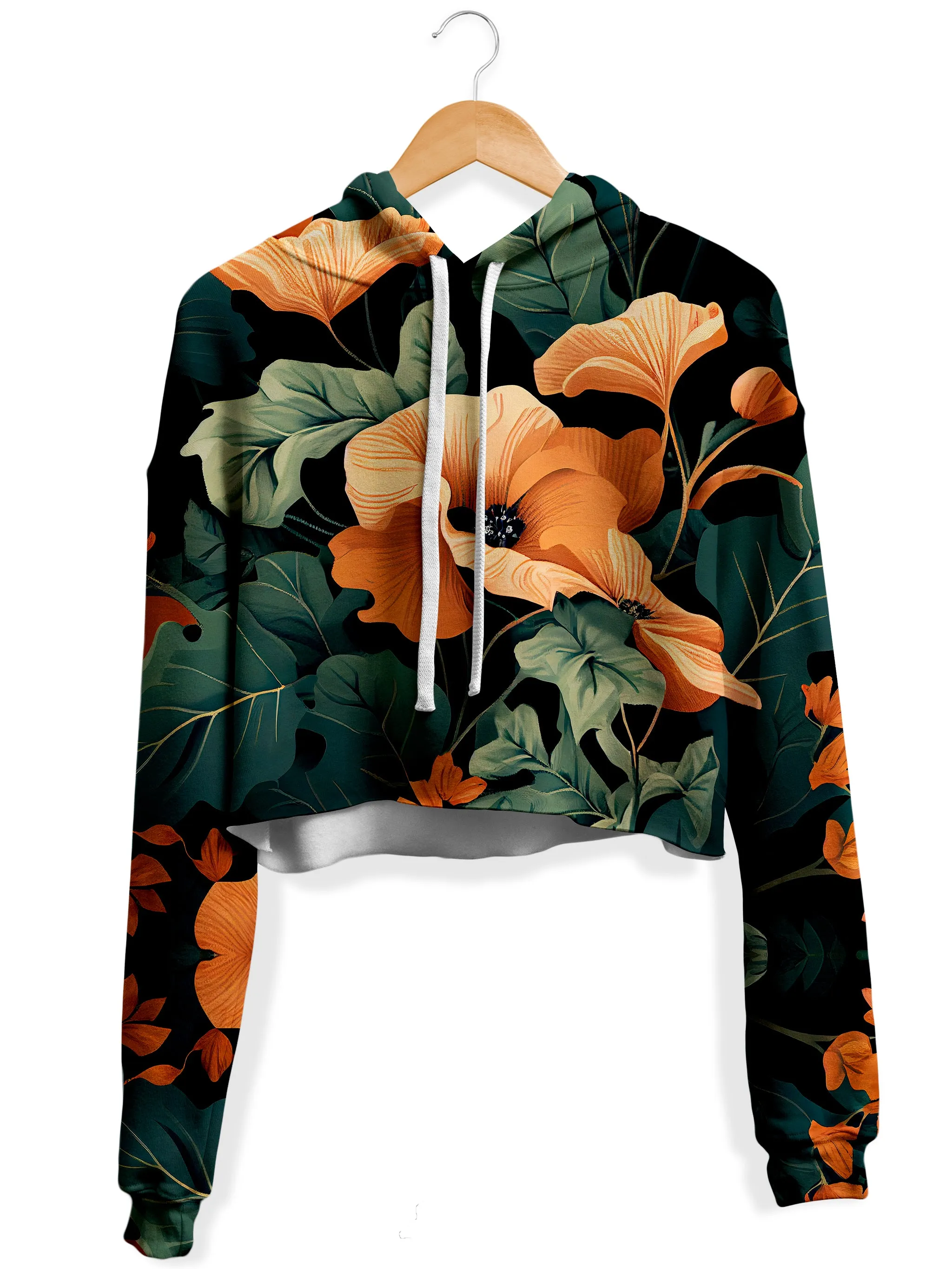 Tangerine Floral Crop Hoodie and Leggings Combo