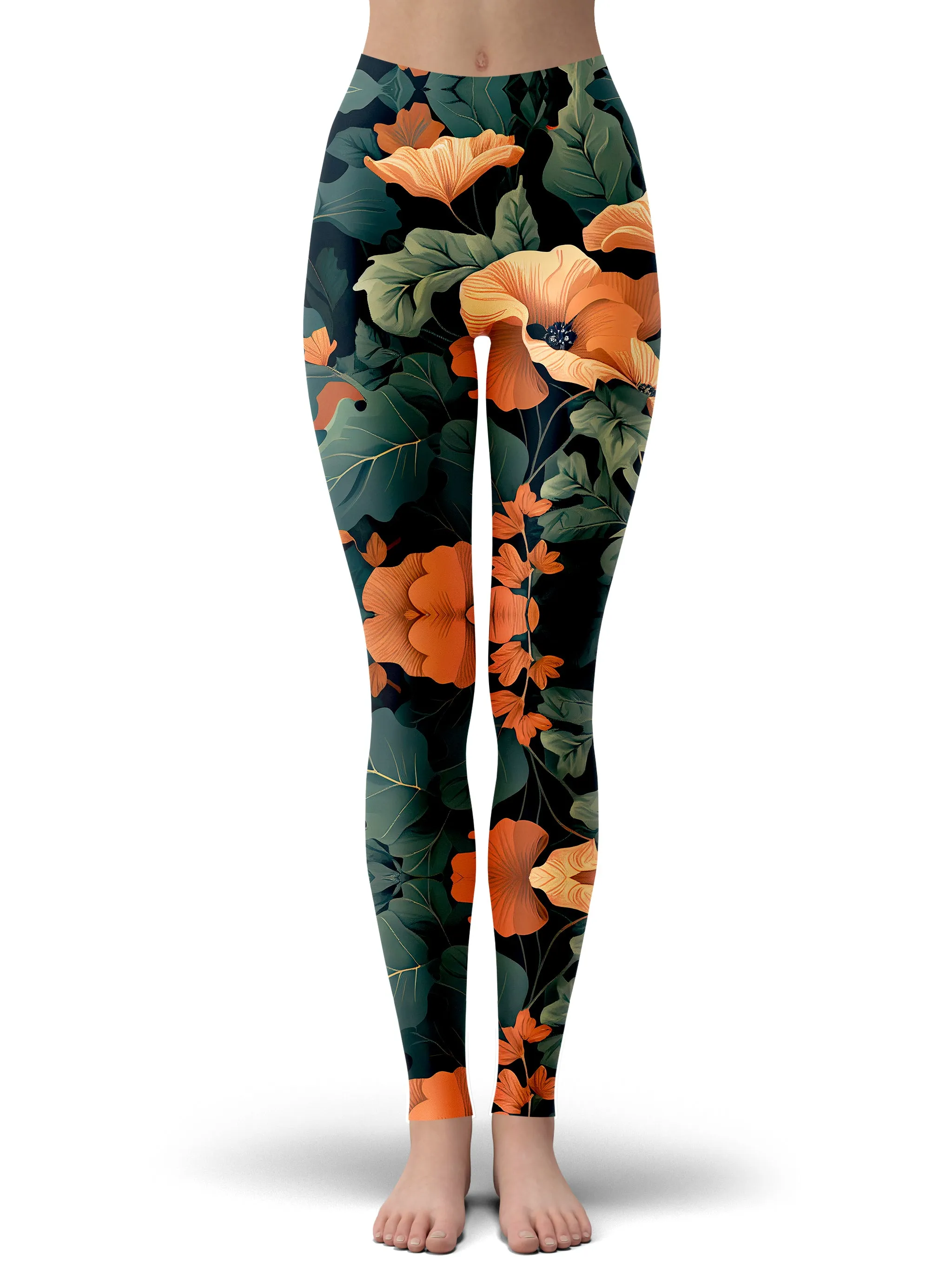 Tangerine Floral Crop Hoodie and Leggings Combo