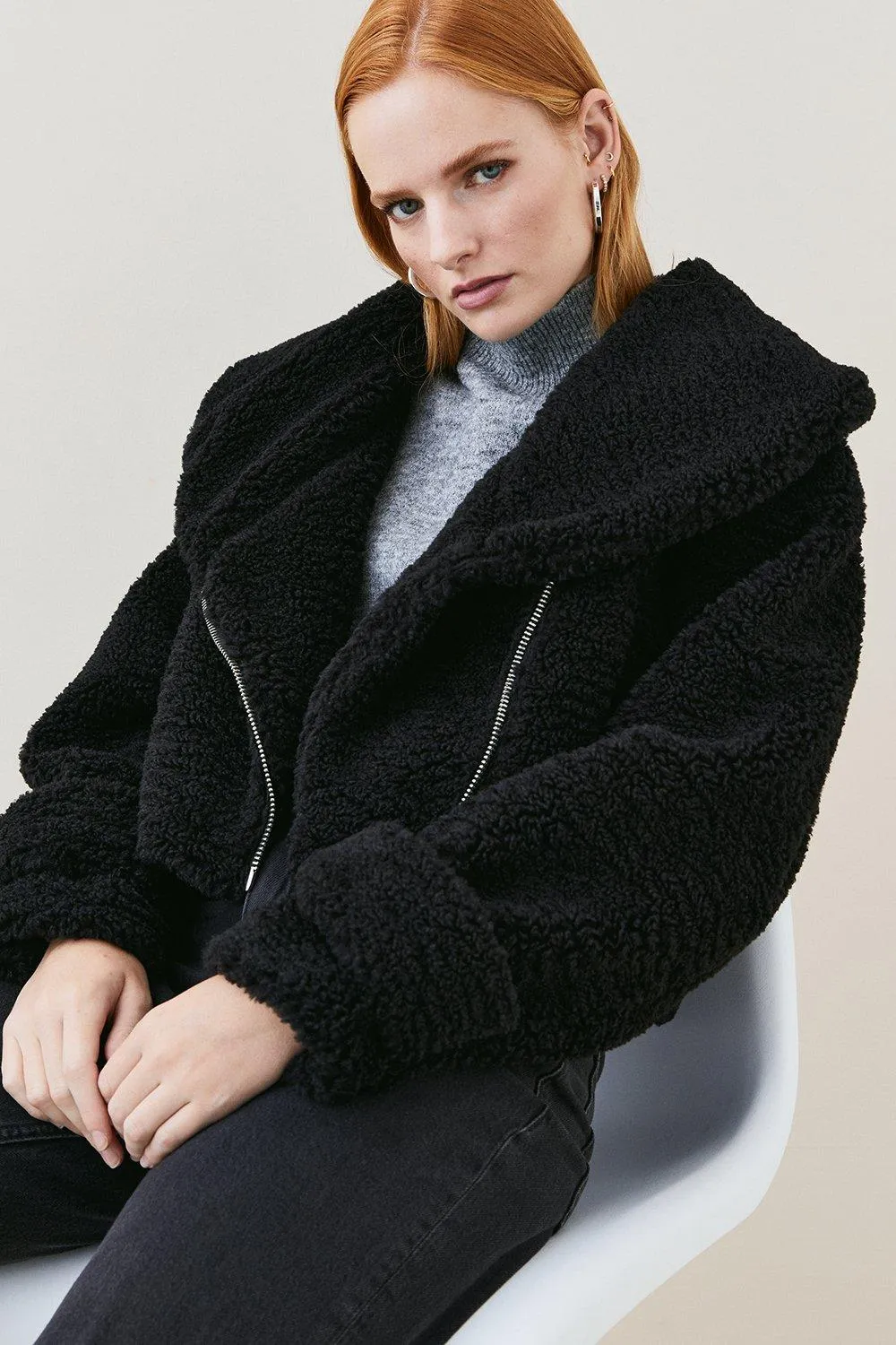 Teddy Short Cosy Coat | Karen Millen