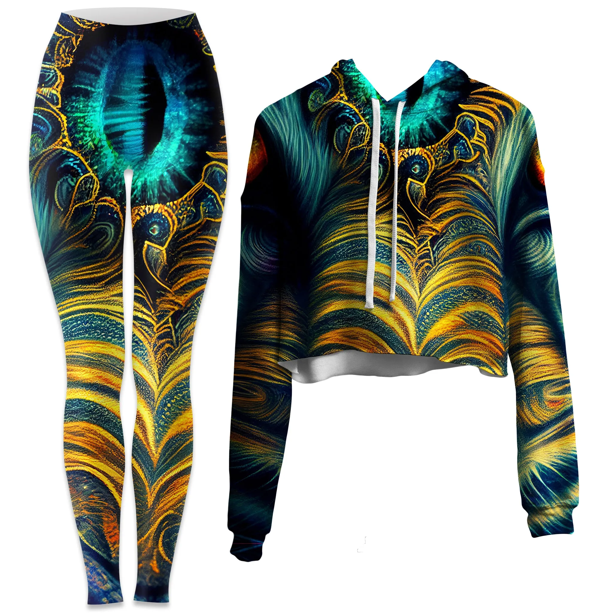 Tiger Eyes Psychedelic Crop Hoodie and Leggings Combo