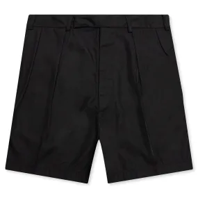 Wide Fit Mini Shorts with Double Pleats - Black