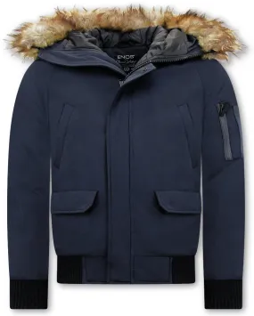 Winter Coat Fake Fur Collar Blue