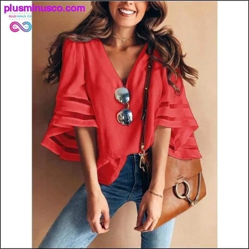 Women Casual Loose V Neck Kimono Chiffon Blouse Lady Summer