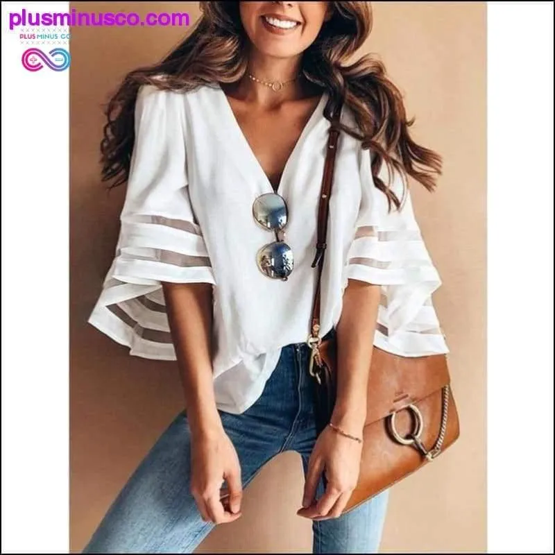 Women Casual Loose V Neck Kimono Chiffon Blouse Lady Summer