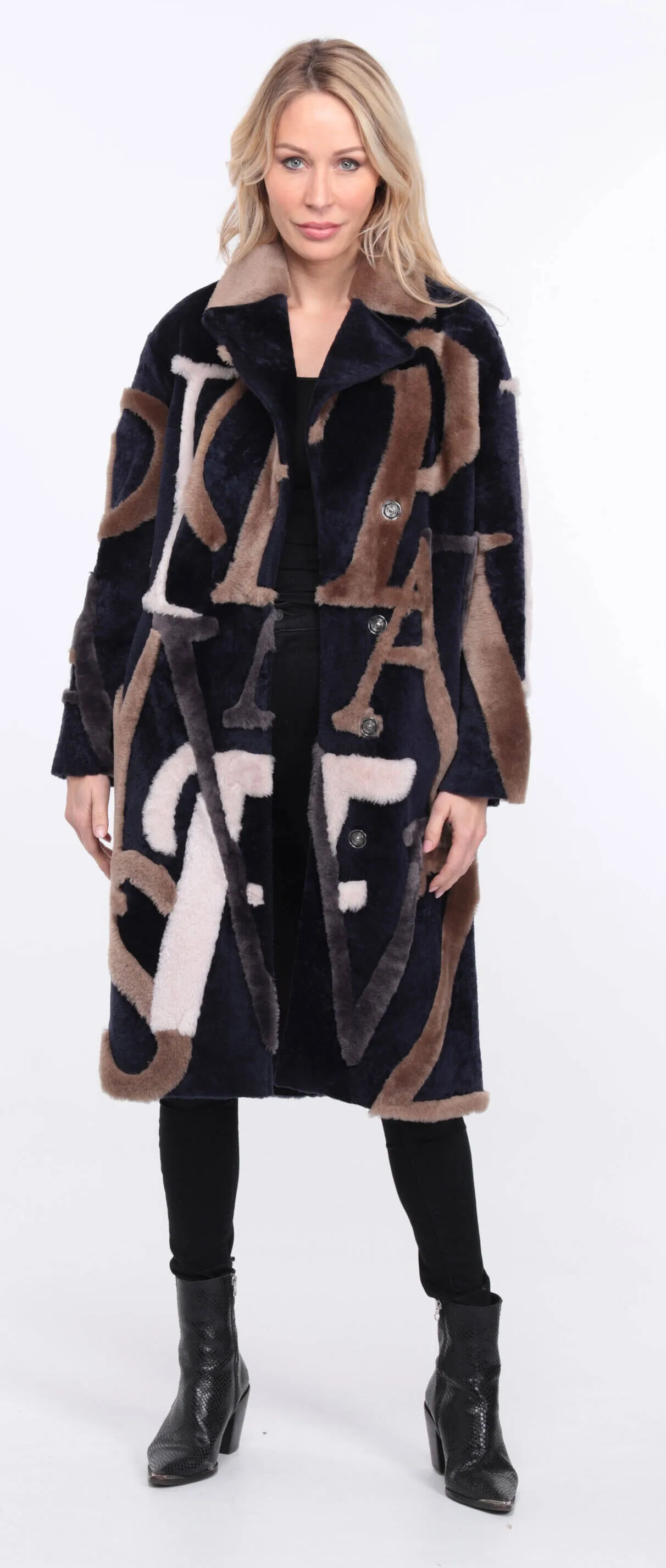 Women's navy/beige starle sheepskin coat